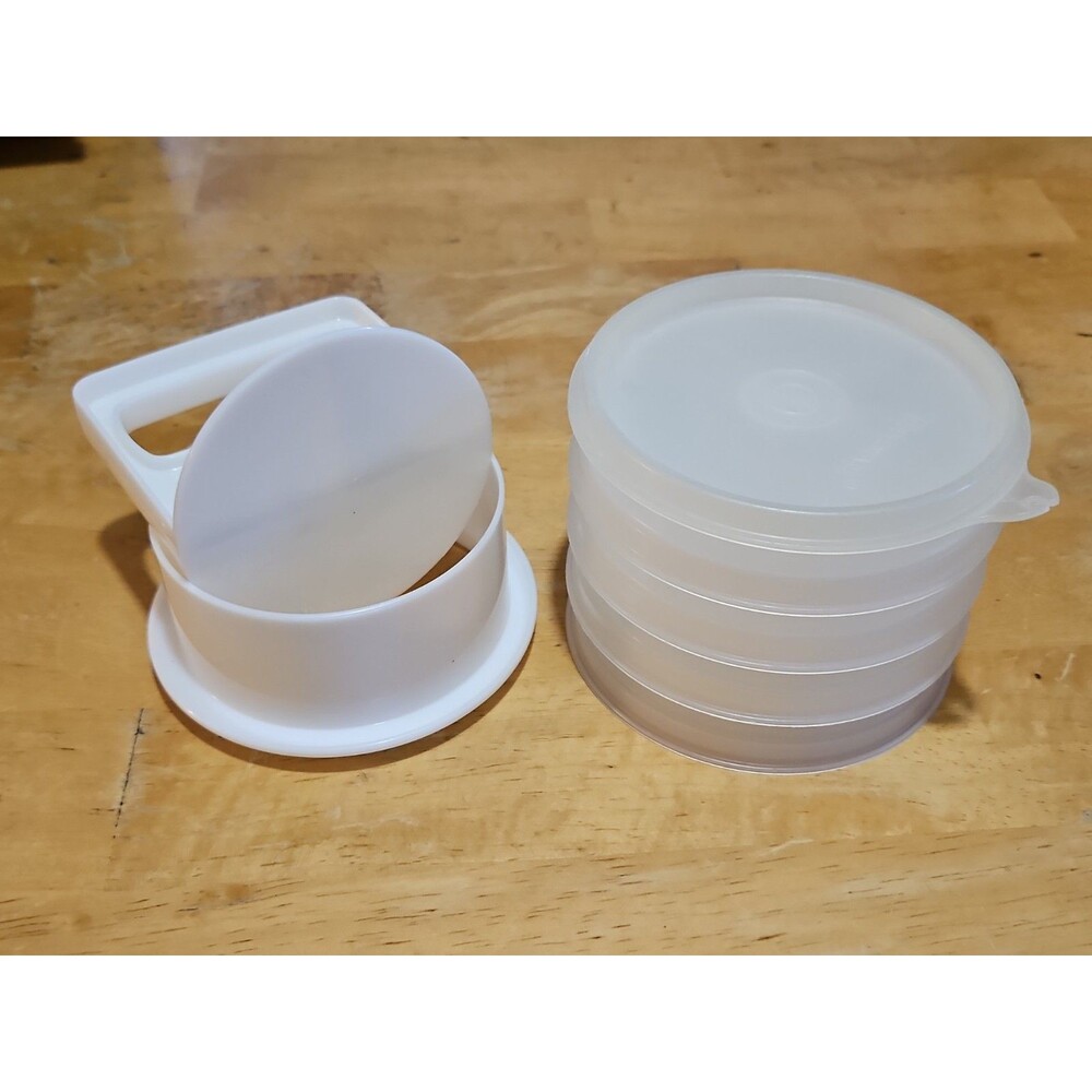 Set of 4 Vintage Tupperware Sheer Hamburger Keepers #882 W/ Lid & Press